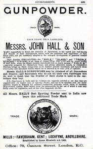 Advertentie voor buskruit door Messrs. John Hall & Son