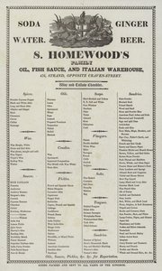 Advertentie voor S Homewoods olie, vissaus en Italiaanse warenhuis door English School