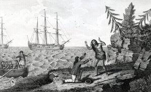 Ontroerende ontmoeting van twee Mokito-mannen (illustratie uit Moores Reizen en Reizen) door English School