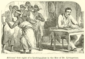 Afrikanen zien voor het eerst een Spiegel in de Hut van Dr Livingstone