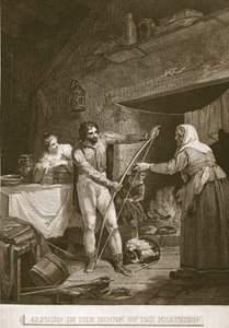Alfred in het huis van de veehouder, illustratie uit David Humes The History of England, uitgegeven door R. Bowyer, Londen, 1812