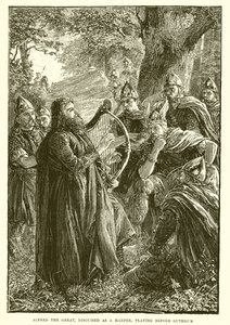 Alfred de Grote, vermomd als harpspeler, speelt voor Guthrum door English School