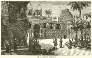 Een Assyrisch paleis (gravure) door English School