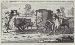 Een exacte weergave van Maclaine de struikrover die Lord Eglington berooft op Hounslow Heath op 26 juni 1750 (gravure)
