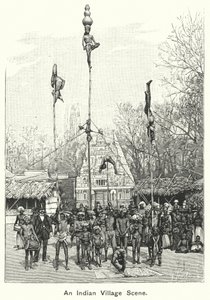 Een indiaans dorpsgezicht (gravure) door English School
