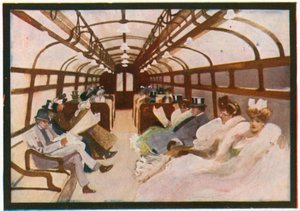 Een metrostel (kleurenlitho)
