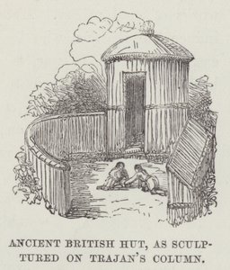 Oud Brits hutje, zoals gebeeldhouwd op Trajan