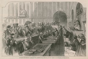 Oude burgerlijke gewoonte, op de spiegel van St. Michael, in de Court of Exchequer, in Westminster door English School