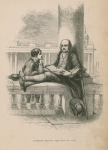 Anderson leest de Bijbel voor aan Jack; illustratie uit Poor Jack door Frederick Marryat door English School
