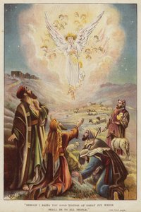 Engel vertelt de herders over de geboorte van Jezus Christus door English School