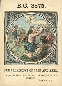 Anno Mundi: BC 3875, De offers van Kaïn en Abel (kleurenlitho)