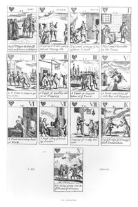 Anti-katholieke speelkaarten ter herdenking van de Glorieuze Revolutie van 1688, harten
