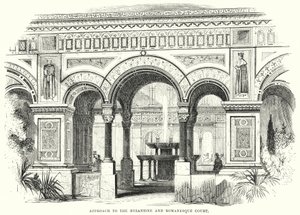 Toegang tot de Byzantijnse en Romaanse Hof (gravure) door English School