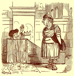 Archimedes neemt een warm bad, illustratie uit De Komische Geschiedenis van Rome door Gilbert Abbott a Beckett, gepubliceerd ca. 1850