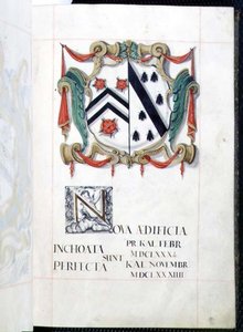 Archief 3693 fol.2 Wapen uit een Nieuw Gebouwen Benefactieboek, Oxford door English School