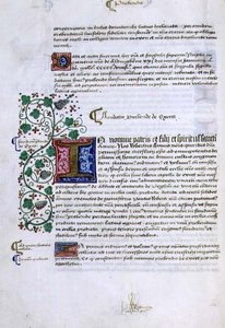 Pagina met tekst en verlichte initiaal, uit het Foundations Book van Robert Sherborne of Shirburn (c.1450-1536) Bisschop van Chichester door English School