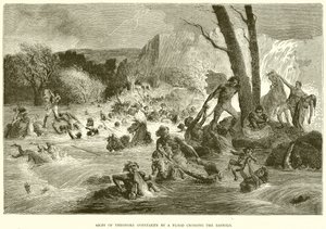 Leger van Theodore ingehaald door een Overstroming bij het oversteken van de Bashilo door English School
