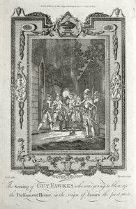 Arrestatie van Guy Fawkes voor poging tot het opblazen van het Parlement tijdens het Buskruitverraad, 5 november 1605 door English School