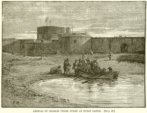 Aankomst van Karel onder Bewaking bij Hurst Castle door English School