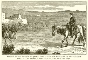 Aankomst van Dr. Brydon in Jellalabad na het Bloedbad van het Engelse Leger in de Khoord-Cabul Pas door de Afghanen, 1842 door English School