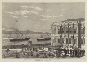Aankomst van de sultan bij het Beglerbeg-paleis om het bezoek van groothertog Nicolaas te beantwoorden door English School
