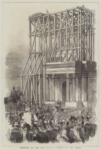 Aankomst van het Wellington Standbeeld bij de Boog (gravure)