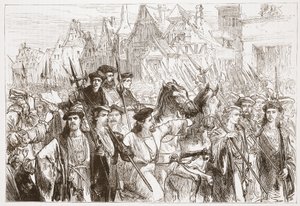 Aankomst van de Wittenbergse theologen in Leipzig, illustratie uit The History of Protestantism door James Aitken Wylie (1808-1890), gepubliceerd 1878 door English School