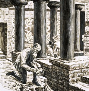 Arthur Evans verkent de overblijfselen van het oude Minoïsche paleis in Knossos
