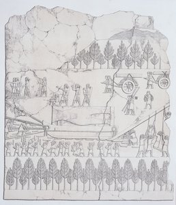 Assyriërs die een Gevleugelde Stier op een Slee verplaatsen, uit Nineveh en zijn Overblijfselen door Austen Henry Layard (1817-94) gepubliceerd 1849 door English School