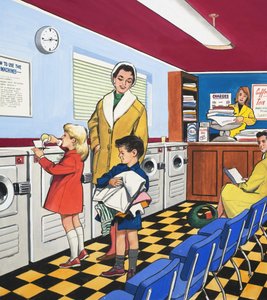 Bij de Wasserette (gouache op papier) door English School