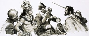 Atahualpa, de Inca god-koning, kwam de binnenvallende Spanjaarden vriendelijk tegemoet door English School