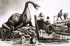 Aanval door prehistorische reptiel door English School
