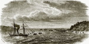 Aanval op een Britse oorlogsstomer door de inboorlingen van Andaman