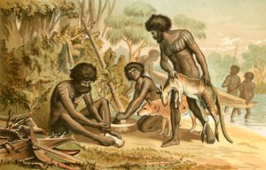 Australische Aboriginals bereiden een maaltijd
