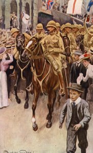 Australisch contingent verlaat Sydney voor Zuid-Afrika (kleurenlitho)