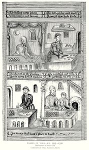 Bakkers van York, AD 1595-1596. Verordeningen van hun gilde (gravure) door English School