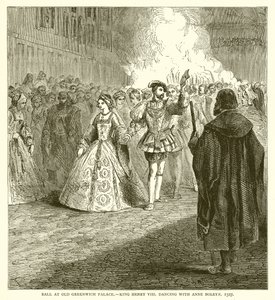 Bal in het Oude Greenwich Paleis - Koning Hendrik VIII danst met Anne Boleyn, 1527 door English School