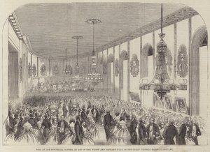 Bal in het stadhuis, Oxford, ten behoeve van het weduwe- en wezenfonds van de Great Western Railway Company (gravure) door English School