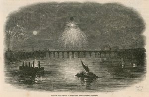 Ballon en vuurwerkshow, Vauxhall Gardens, Londen door English School