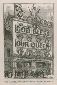 Banier die de kantoren van de Illustrated London News siert door English School