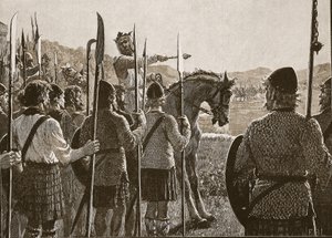 Bannockburn: Bruce inspecteert zijn troepen voor de slag, illustratie uit Cassells Geïllustreerde Geschiedenis van Engeland door English School