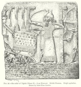 Bas-reliëf van Tiglath Pileser II; uit Nimroud. Brits Museum (gravure) door English School