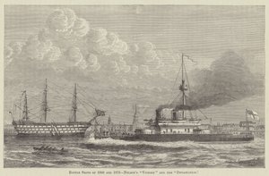 Slagschepen van 1800 en 1875, Nelsons "Victory" en de "Devastation" (gravure)
