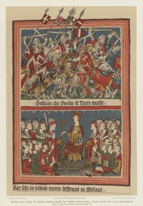 Slag en gerechtshof tijdens de mars van Hendrik VII naar Rome (kleur litho) door English School