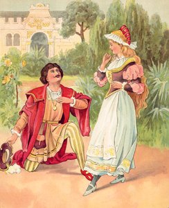 Beauty and the Beast, hier getransformeerd in een knappe prins (kleurenlitho) door English School