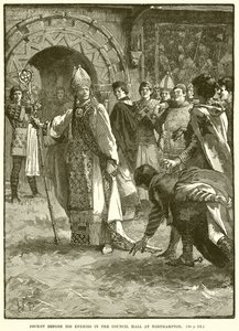 Becket voor zijn vijanden in de raadszaal in Northampton door English School