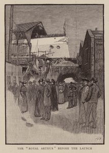 Voor de lancering van HMS Royal Arthur