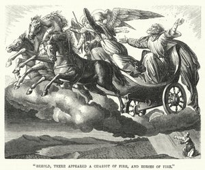 "Zie, er verscheen een vurige wagen en vurige paarden" (gravure) door English School