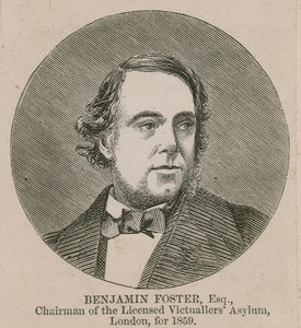 Benjamin Foster, voorzitter van het Licensed Victuallers Asylum, Londen, 1859
