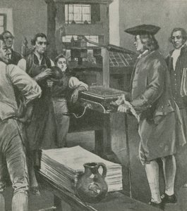 Benjamin Franklin bezoekt de drukkerij van zijn oude meester in Londen door English School